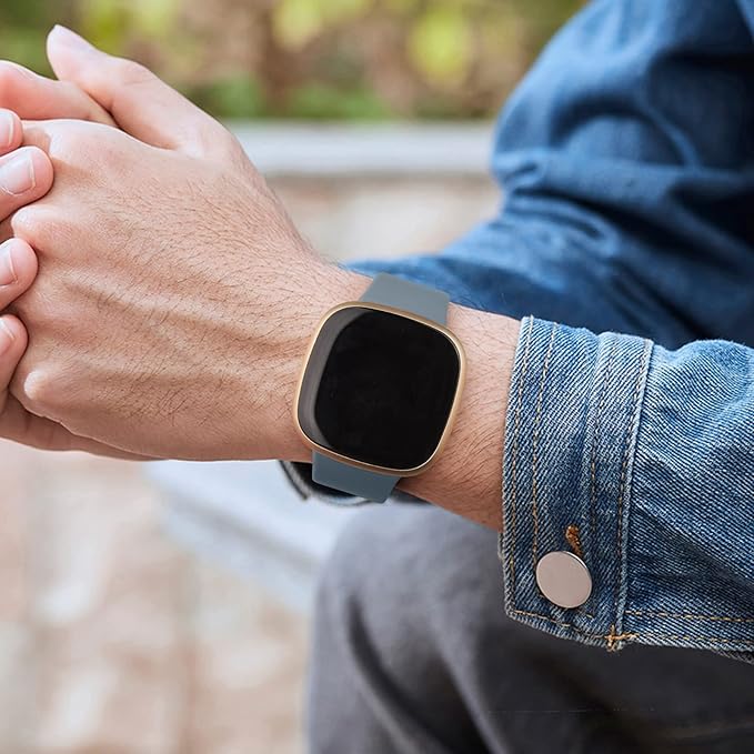 AK Silicone Bands Compatible with Fitbit Versa & Sense, Soft Straps Replacement Wristbands for Women & Men (Blue Gray)