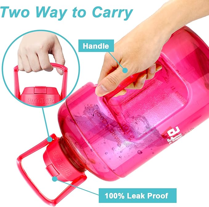 QuiFit 1 Gallon Water Bottle - with Straw & Motivational Time Marker Leak-Proof BPA Free Reusable Gym Sports Outdoor Large(128OZ/73OZ) Capacity Water Jug