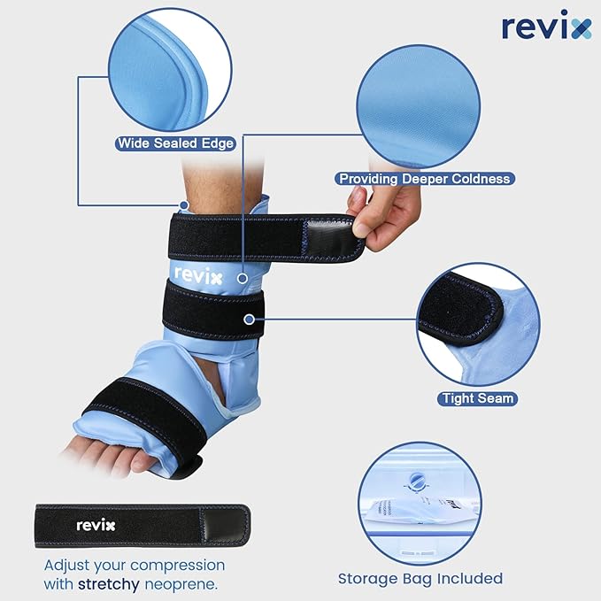 REVIX Foot Ankle Ice Pack Wraps for Discomfort, Reusable Gel Ice Wrap with Cold Compression Therapy, Plantar Fasciitis, Post-Workout Feet Recovery, Soft Plush Lining, 2 Packs