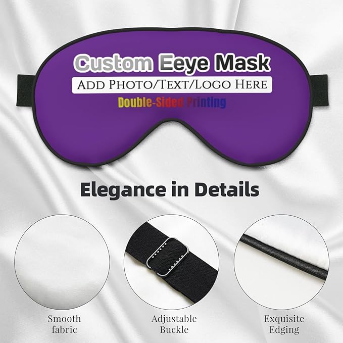 Custom Eye Mask for Sleeping Personalized Your Photo Text Logo Adjustable Strap Sleep Mask Customized Soft Blindfold Eyemask Blackout Eye Cover for Men Women Home Travel Offices Purple