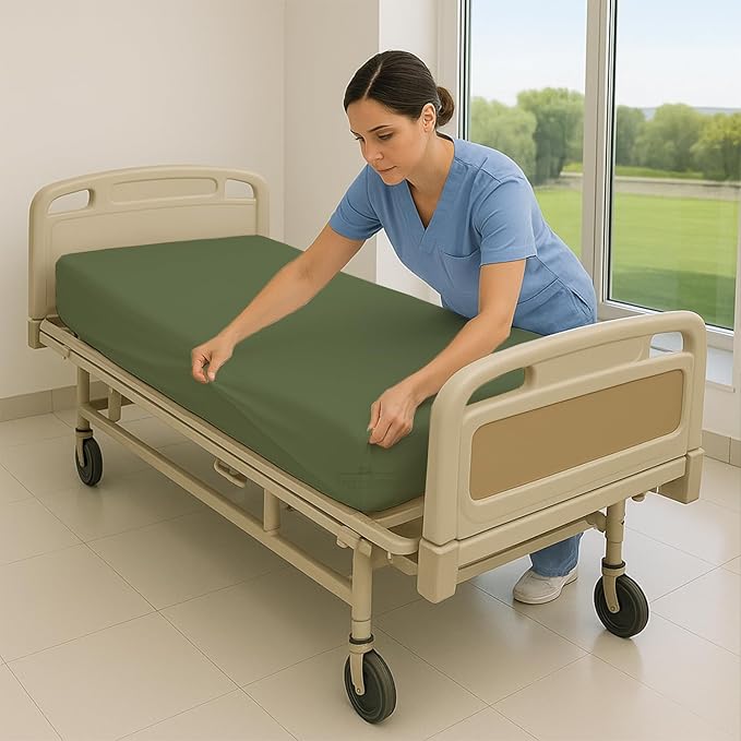 6 Pack Fitted Hospital Bed Sheets - Soft Microfiber Hospital Fitted Sheet - Hospital Bed Fitted Sheets (Moss, 36" x 84" x 12")