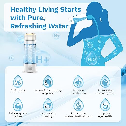 Hydrogen Water Bottle, Up to 2300ppb Molecular Hydrogen Water Machine with Advanced SPE/PEM Technology, 15oz Hydorgen Water Bottle Generator, Suitable for Office Home Gym and Outdoor,CA-303E