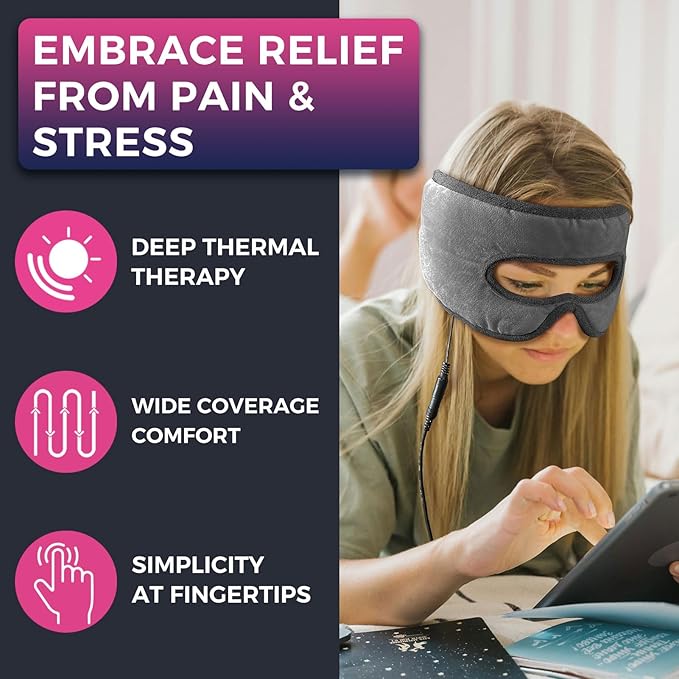 Sinus Pressure Relief Heated Eye Mask with Openings, Face Heating Pad for Eyes, Sinusitis, Hormone Migraine, Tension Headache Relief