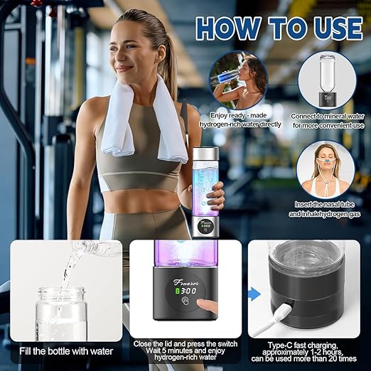 Hydrogen Water Bottle Generator - SPE/PEM Tech Hydrogen Water Machine - 6000 PPB Portable hydrohealth Water Bottle for Kidney Health Hydrogen Bottle with OLED Display (R Touch/Sliver)