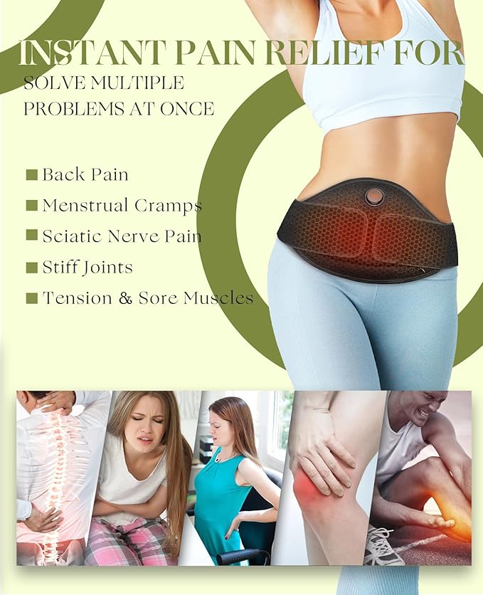 uncn Portable Heating Pad for Cramps, Back Pain Relief, 3000mAh Battery Cordless Period Menstrual Heating Pad Electric Waist Belt Wireless Rechargeable Belly Wrap Wearable Washable