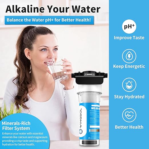 WINGSOL Water Filter for Sink Faucet, Reduce Heavy Metals/Chlorine/PFAS/PFOA/PFOS/Odor/Sediment, NSF/ANSI 42&53 Improve Taste, EZ Change Life Indication Mineral pH+ Under Sink Water Filter (Advanced)