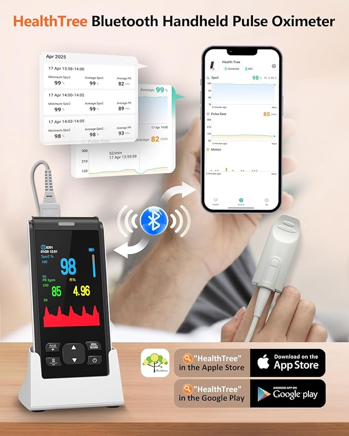 Pulse Oximeter Rechargeable Fingertip Pulse Ox, Handheld Pulse Oximeter, HealthTree Finger Blood Oxygen Saturation Monitor with SpO2 & Pulse Rate, Portable Oxygen Meter Finger for Adults