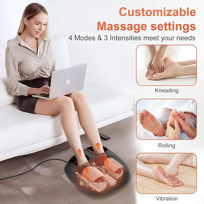 FSA Eligible Foot Massager for Neuropathy, HSA Store Feet Massager with Heat, Vibration & Compression, Deep Kneading for Tired Feet, Birthday Gifts for Women Men（Black）