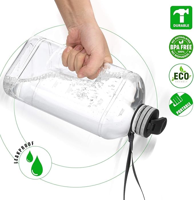 Half Gallon Water Bottle with Handle 2.2L/74OZ Large Plastic Water Bottles BPA Free Water Bottles with Strap Portable with Time Marker for Camping, Hiking and Home Activity