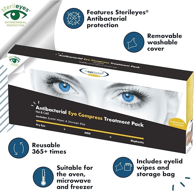 The Eye Doctor Premium Treatment Bundle - Reusable Hot Cold Eye Compress & 20x Single Use Tea Tree Eyelid Wipes for Dry Eye, Blepharitis & MGD - Microwave Safe Mask