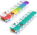 Odaro Extra Large Weekly Pill Organizer, XL Pill Box 7 Day AM PM, Jumbo Medicine Organizer 2 Times A Day to Hold Daily Medicine, Vitamins, and Supplements, Rainbow & Cyan/White (Set of Two)