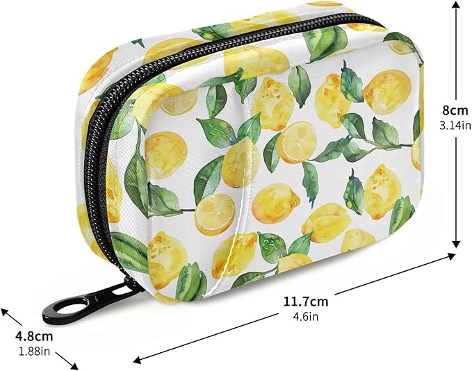 Yellow Lemons and Green Leaves Travel Pill Cases Bag, Weekly Pill Case Portable 7 Days Cute Pill Organizer with Zipper