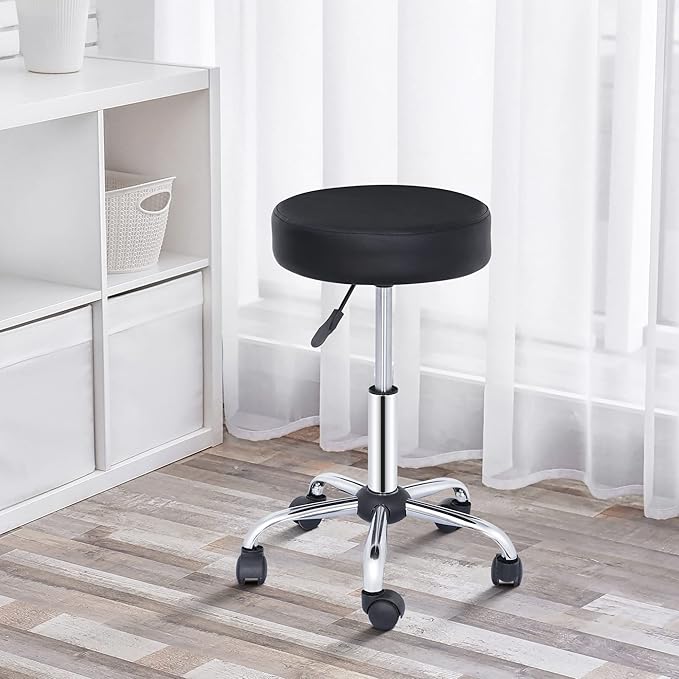 LEMY Salon Stool and Tattoo Chair Hydraulic Adjustable Rolling Stool,360° Swivel with PU Leather Seat and Sturdy Metal Base for Spa Massage Esthetician Nail Technician