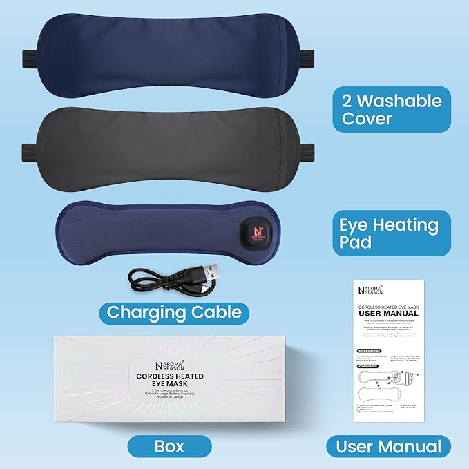 Heated Eye Mask for Dry Eyes, 1500mAh Warm Eyes Compress with Silver-Ion Heating Element, Cordless Eye Heating Pad for Stye Blepharitis Chalazion MGD