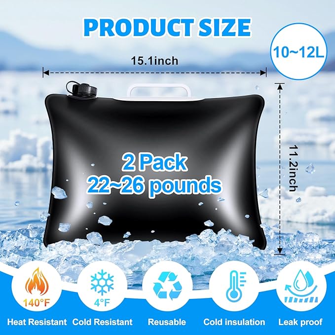2 Pack(12L) Large Refillable Ice Bath Bags Water Chiller,Bathtub Freezer Water Bags,Portable Cold Plunge Ice Bags Tub Accessories,Anti-Breakage Ice Block/Cube Molds for Cold Plunge