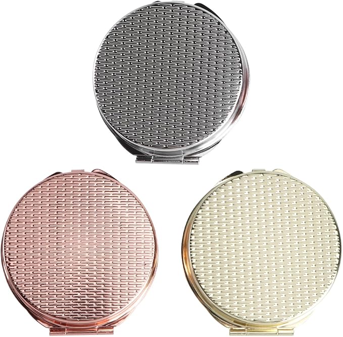 FRCOLOR Portable Round Pill Organizer with Mirror 3 Compartments Airtight Moisture Resistant Compact Medicine Storage Case for Travel and Daily Use
