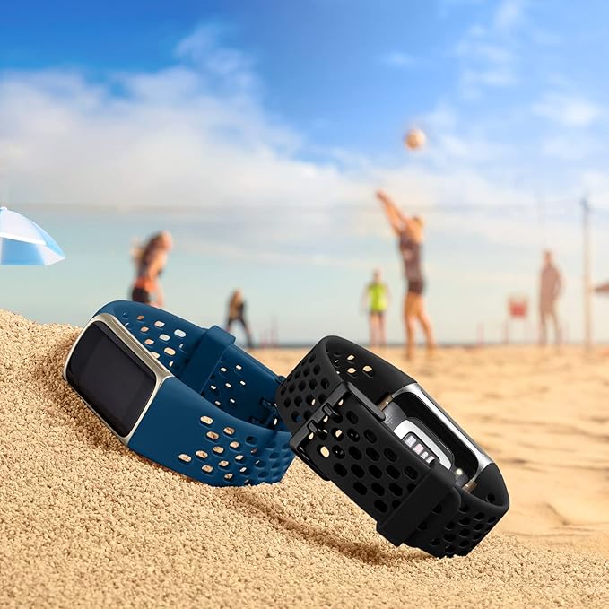 Getino Compatible with Fitbit Charge 6 Bands/Charge 5 Bands for Women Men, Soft Breathable Replacement Sport Strap Adjustable Wristbands for Fitbit Charge 6/ Charge 5 Advanced Fitness Tracker, Black