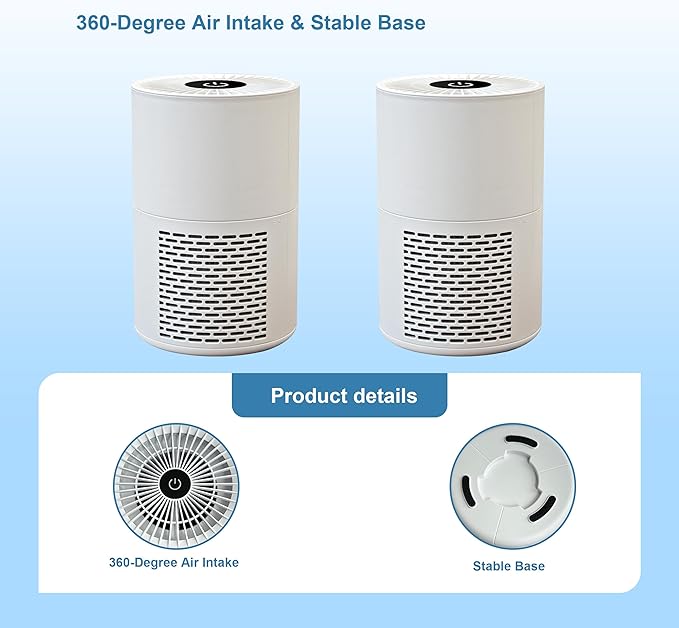Small Air Purifier Personal Desktop Air Purifier 3-in-1 Filters One-Button Operation for Dust Smoke Odors Quiet for Office Bedroom Hotel White (Product Dimensions 4.8 x 4.8x 7.2 inch)