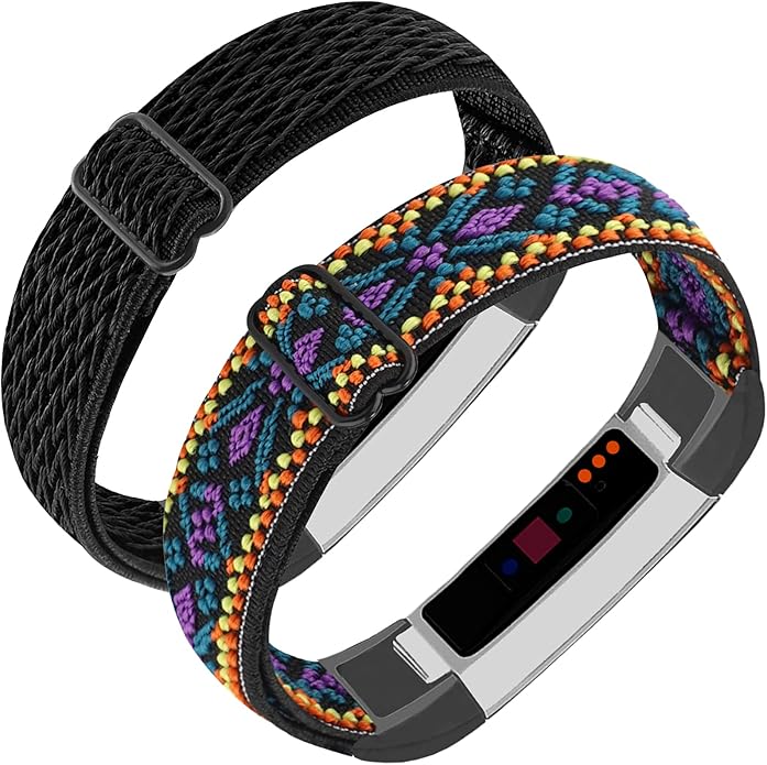 Adjustable Elastic Nylon Bands Compatible with Fitbit Alta and Alta HR Fitness Tracker, 2 Pack Braided Stretchy Wristband Accessory Bracelet Watch Strap Sport Replacement Band for Women Men