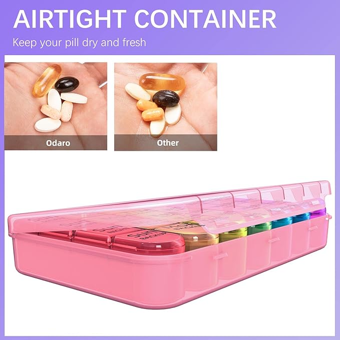 Odaro Weely Pilll Organizer 4 Times A Day Color and Pink - 2 Pack
