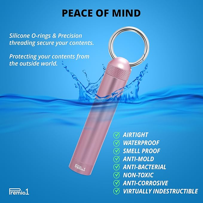 Regular Size 4” Storage Tube, Odor Locking Smell Proof, Waterproof Container, Medication Pills Supplements etc… Holds up to 85mm Length, Outdoor EDC Metal Holder, Pocket Travel - Rose Gold