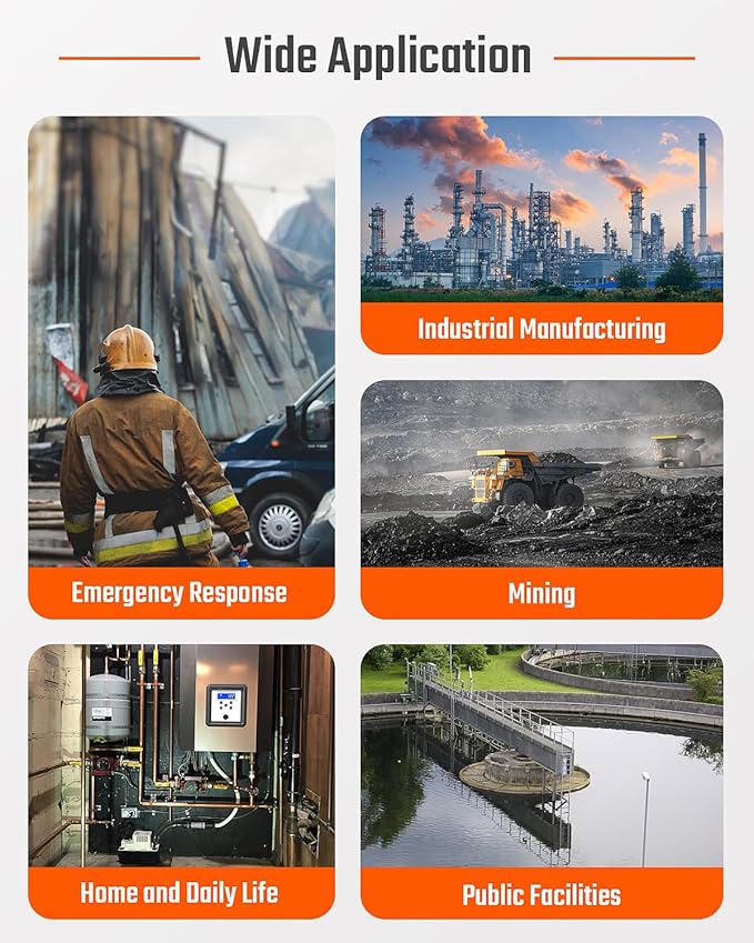 TopTes Guard-101 Gas Detector, 4 Gas Monitor for H2S, CO, LEL and O2, with Vibration, Visual and Audible Alarms, 14h Long Battery Life, Safety Explosion-Proof, for Work, Home - Orange