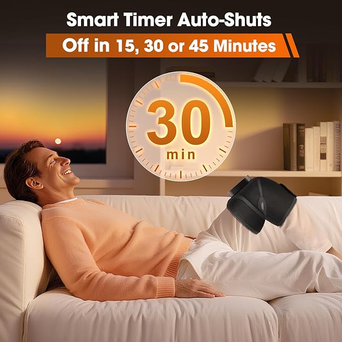 Cordless Heated Knee Massager for Pain Relief, Knee Heating Pad for Knee Arthritis, Heating Pad for Knee Pain, 6 Heatings, 3 Vibrations, 3 Timers, Adjustable Strap for Shoulder, Elbow, Knee