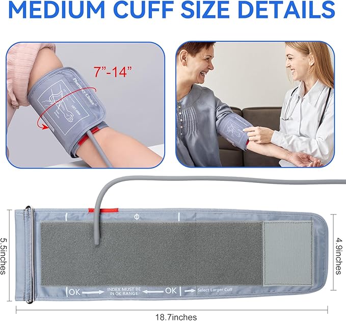 Medium Blood Pressure Cuff for Kids, Slim Arm, Adout Cuff，Compatible with Most Monitors, ARM Blood Pressure Replacement Cuff with 8 Connectors 17-36cm （7"-14"）