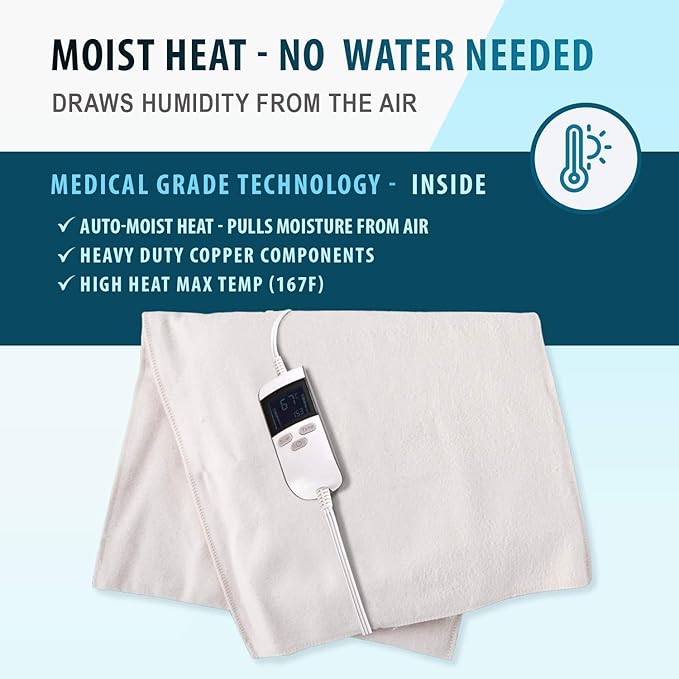 Professional Grade Heating Pad with Automatic Moist Heat by ThermoRelief, Extra HOT Heating for Deep Penetrating Heat - 2nd Gen Version (King Size Digital - 26" by 14")