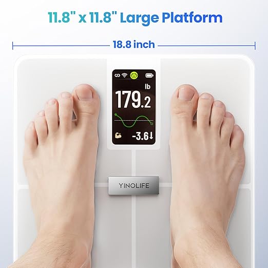 Smart Scale for Body Weight, BMI, Body Fat, Muscle Mass, Digital Bathroom Weight Scale with 4.3" Color Display, 20 Body Composition Scale, High Accurate Wi-Fi & Bluetooth Scale 400 lbs, 11.8"