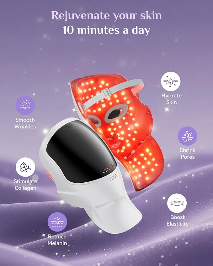 Red Light Therapy for Face- LED Light Therapy Mask Skin Care Mask,Cordless LED Face Mask face & Neck Red & Infrared Lights Masks Wavelength,USB C Rechargeable for Home Use Working Travel Yoga