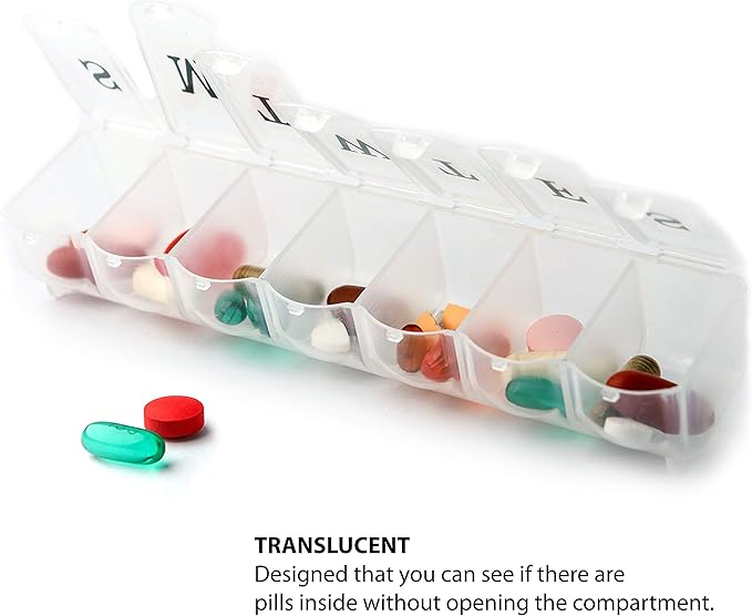 Deke Home - Weekly Pill Organizer (2 Pack), 7 Day Pill Box with Large Compartments & Snap-Shut Lids, Easy Open, BPA Free Plastic Medicine Organizer for Pills, Vitamins & Supplements, Travel Friendly