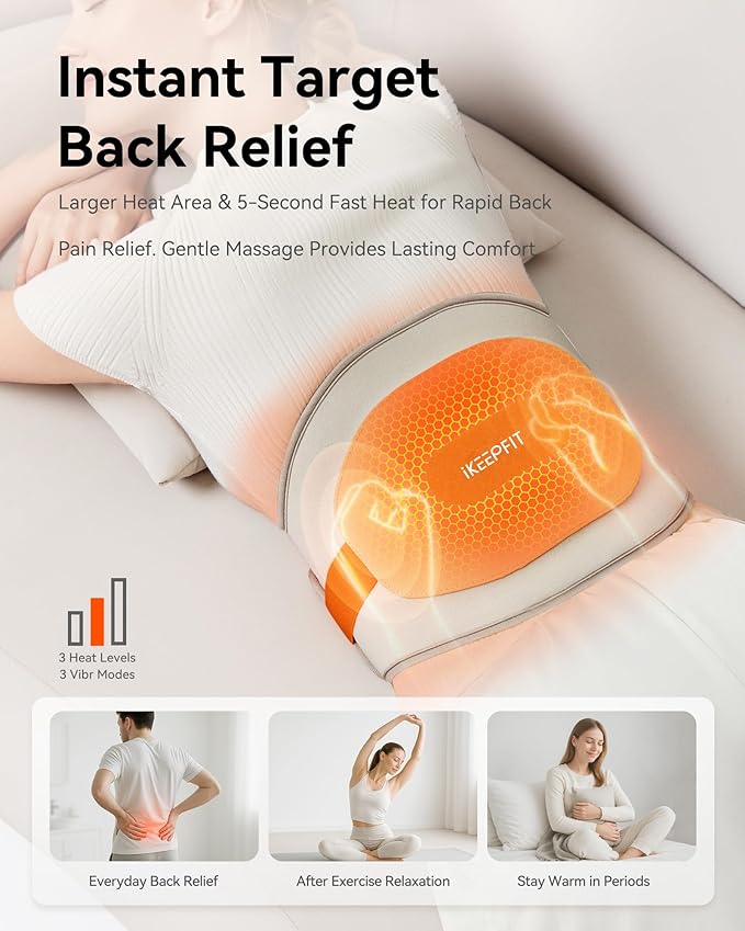 Portable Heating Pad for Back, Cordless Wearable Heat Belt with Massager for Lower Back Pain Relief, Battery Powered 8000 mAh Rechargeable, MAXwarm® 3.0, Gift for Women Men 90-310 lbs