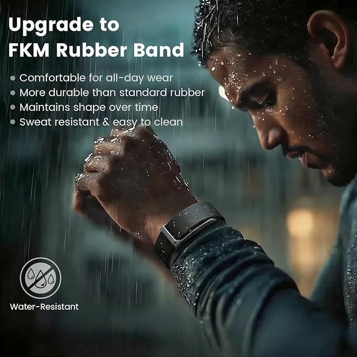 BlackPro for Hume Band Replacement Strap, FKM Rubber Loop Strap for HumeHealth Watch Band, Waterproof Adjustable Soft Fluororubber Rubber Wristband for Hume Smart Fitness Tracker