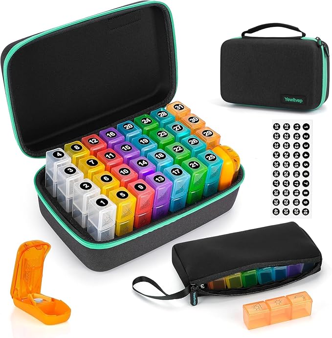 Monthly Pill Organizer 3X a Day with 7-Day Travel Medicine Organizing Bag, Medicine Pill Box with 32 Daily Compartments, 31 Day Pill Holder 30 Day Pill Case for Vitamin, Supplement and Medication