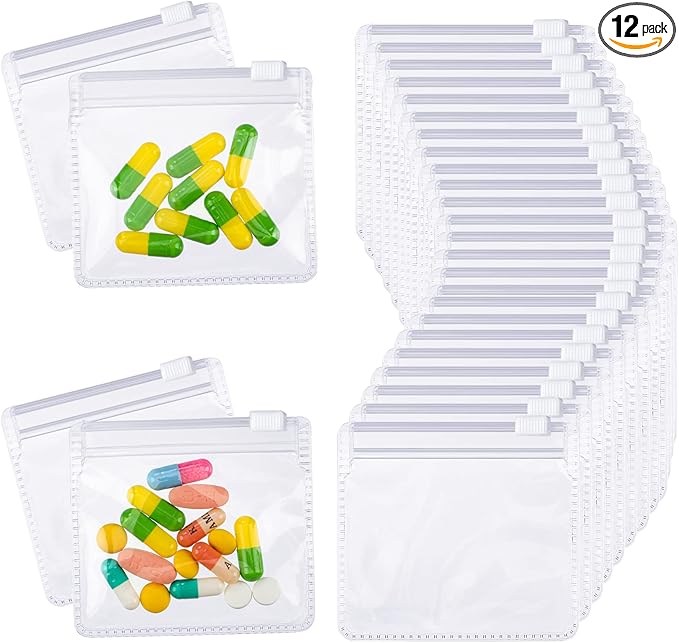 Nuanchu 12 Pieces Pill Pouches Bags Set Reusable Zippered Pill Baggies Clear Plastic Self Sealing Travel Medicine Organizer Storage with Slide Lock for Medicine and Small Items