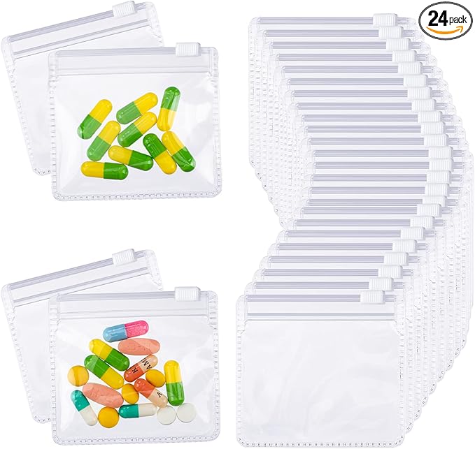 Nuanchu 24 Pieces Pill Pouches Bags Set Reusable Zippered Pill Baggies Clear Plastic Self Sealing Travel Medicine Organizer Storage with Slide Lock for Medicine and Small Items