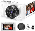Digital Camera 4K for Photography, 50MP Vlogging Camera for YouTube Video with Flash and 3" 180° Flip Screen, 18X Digital Zoom Compact Travel Cameras with 64GB TF Card for Teens Beginner (White)