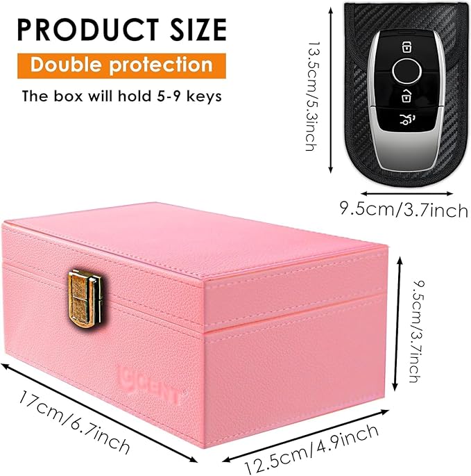 Faraday Box for Car Keys, Faraday Key Fob Protector Box, Anti Theft Car Keys Faraday Cage, Keyless Entry Protector Faraday Pouch for Key fob, RFID Signal Blocking Box(Pink,S)