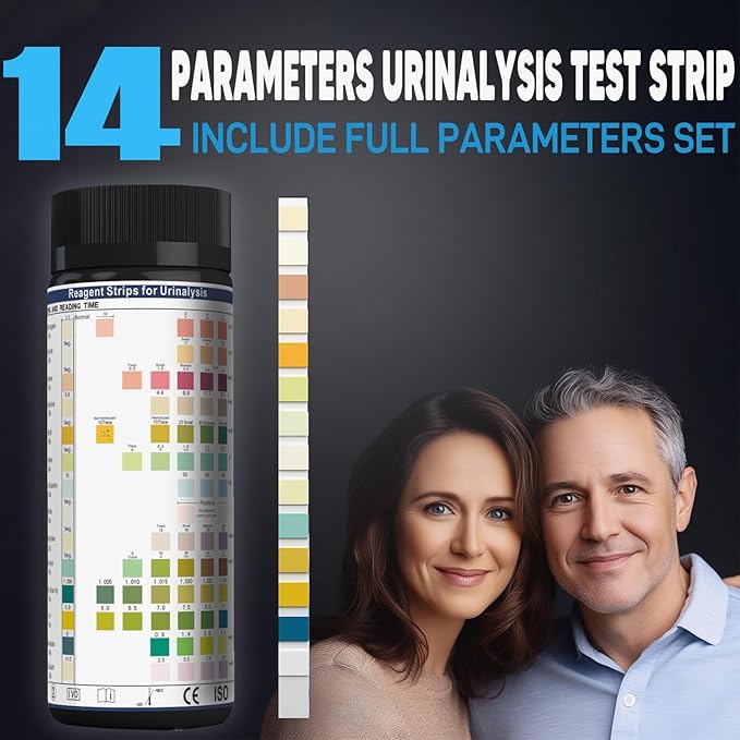 URS Urine Reagent Test Strip for 14 Parameters Urinalysis - Self Testing at Home in 60 Seconds for Men and Women PH, SG, Prot, KET, BLO, BIL, CRE, Kidney, Liver, UTI, Keto Diet, Ketosis, and +7 More