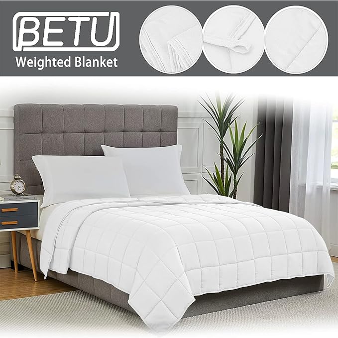 White Weighted Blanket for Adults 15lbs, 60"x80", Queen Size Cooling Heavy Throw Blanket for 130-220lbs, Microfiber Soft Thick Big Blankets Weighted Comforter Gift for Sleeping