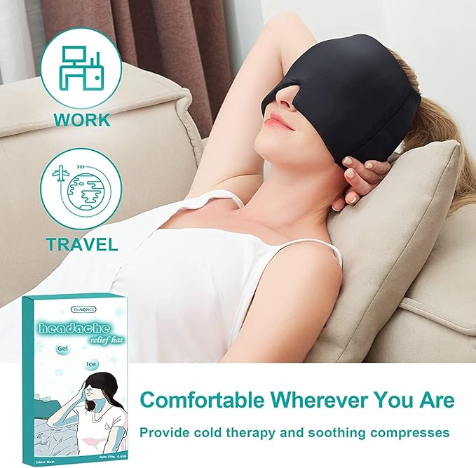 Hameisen Headache Cap Migraine, Gel Ice Headache Relief Hat, Wearable Cold Therapy Migraine Relief Cap, Comfortable & Stretchable Ice Pack Eye Mask for Puffy Eyes, Tension and Stress Relief