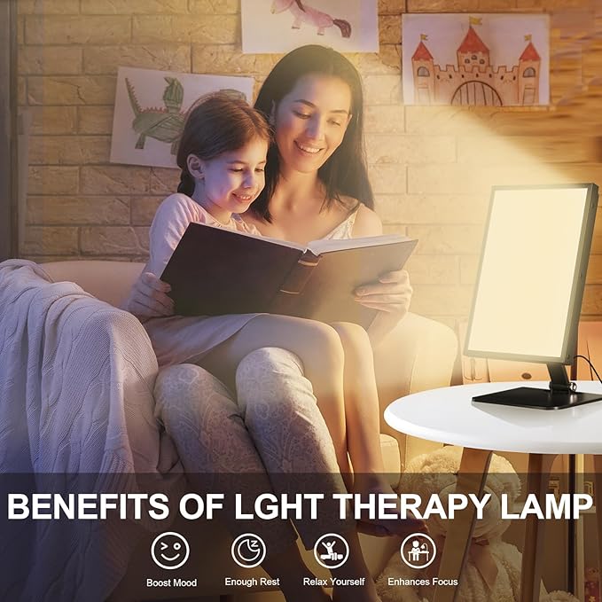 Light Therapy Lamp, UV-Free Happy Lamp 10000 Lux Desk Sun Lamp with Timing Mode & 6 Brightness & 3 Colors for Bedroom/Reading/Studying, Black