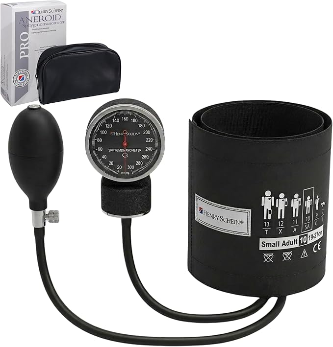 Adult Pro Aneroid Sphygmomanometer – Size 10 (7.5"–10.5") Black Cuff, Manual Blood Pressure Monitor, Reusable, Dial Display, Latex-Free, Includes Leatherette Carrying Case – 1 Count