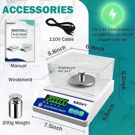 Lab Scale 500g x 0.001g Scientific Scale g/oz/ct/lb High Precision Digital Electronic Analytical Balance for Jewelry Kitchen Laboratory School, Includes 200g Calibration Weight&Battery