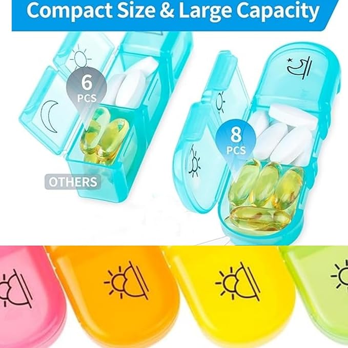 Weekly Pill Organizer 7 Day 3 Times, Portable Pill Organizer, BPA Free Pill Case, Travel Daily Pill Box Reminder, Medication Organizer for Vitamins, Supplements (White)
