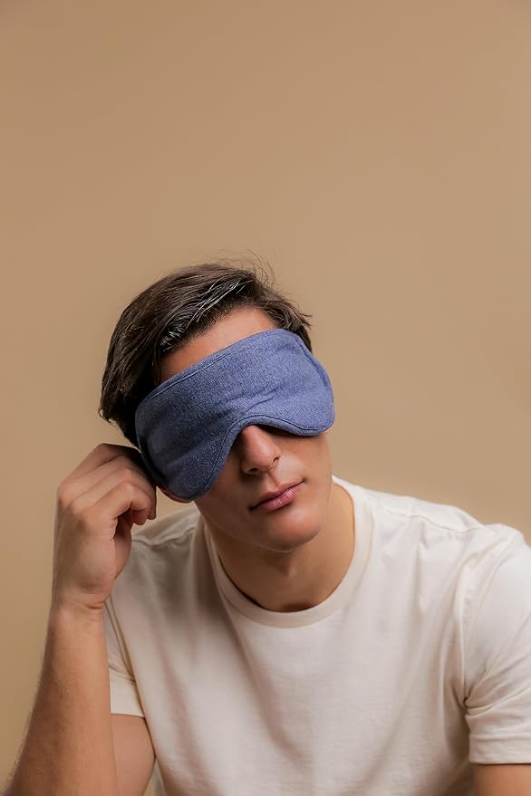 Cottonique Hypoallergenic Sleep Eye Mask Made from 100% Organic Cotton (Melange Blue, Free Size)