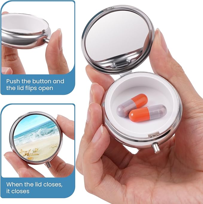 Mini Pill Box, Small Pill Box, Portable Pill Box, Cute Pill Organizer for Vitamins, Medications, Fish Oil and Supplements (Whelk)