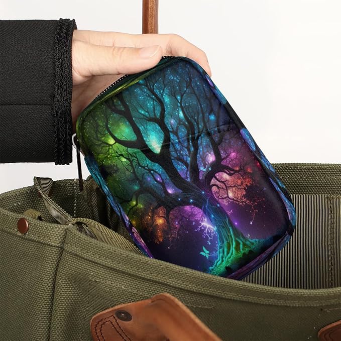 Tree of Life Galaxy Travel Pill Organizer Box Weekly Portable Pill Case Daily Pills 7 Day Small Birth Control Pills Container Removable Compartments for Medicine Vitamins Fish Oil