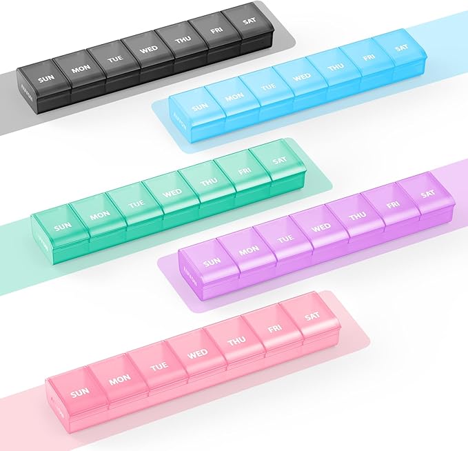 AUVON Weekly Pill Organizer with Effortless Opening Design, Arthritis Friendly Pill Box, BPA-Free Pill Organizer 7 Day, Cute & Portable Pill Case for Vitamins, Supplements and Medications